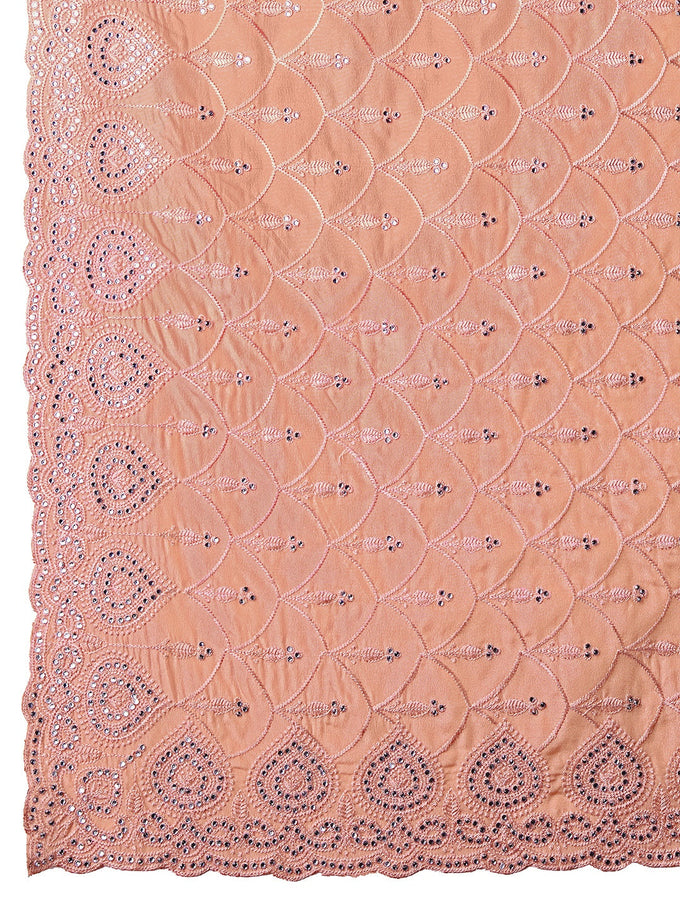 Women's Orange Silk Embroidery Zarkan Work Saree with Unstitch Blouse Piece Trendmalls