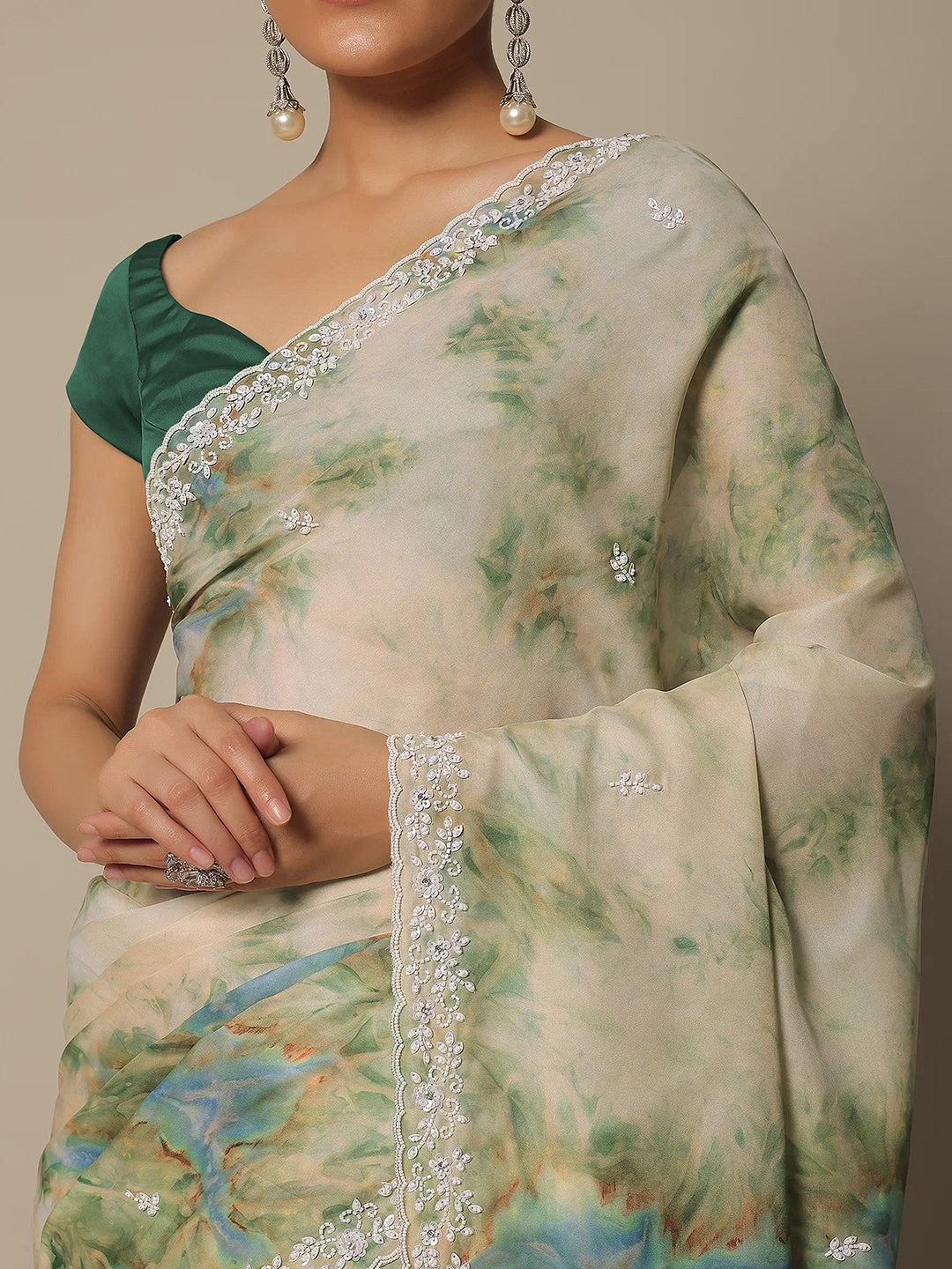Women's Georgette Digital Printed Embroidery Saree with Unstitched Blouse Piece Trendmalls