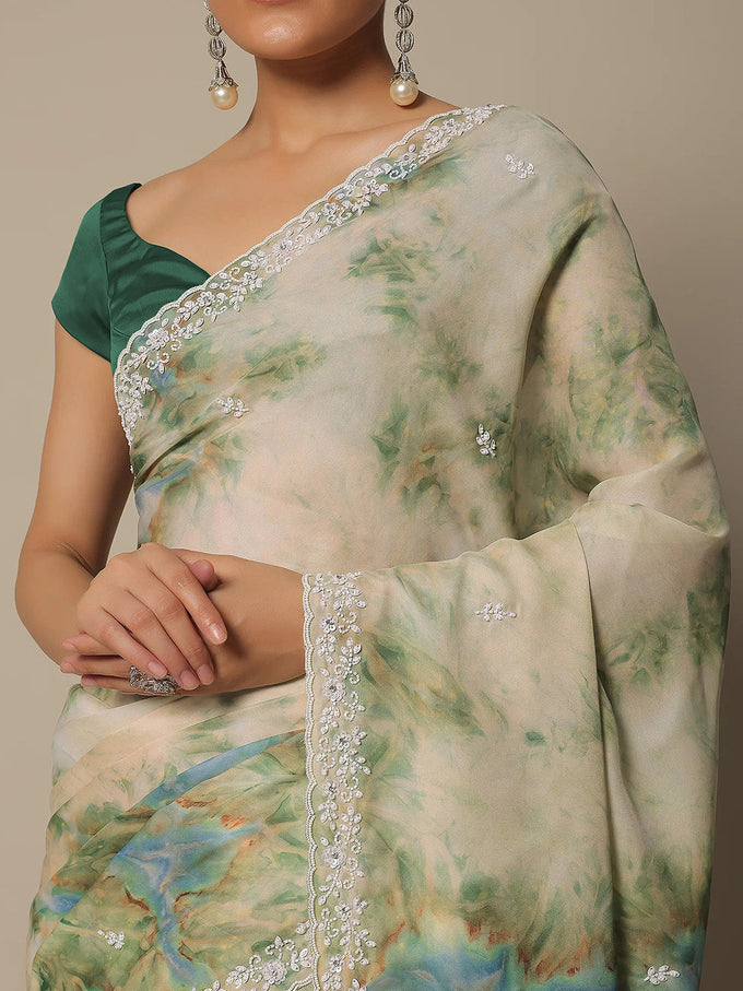 Women's Georgette Digital Printed Embroidery Saree with Unstitched Blouse Piece Trendmalls