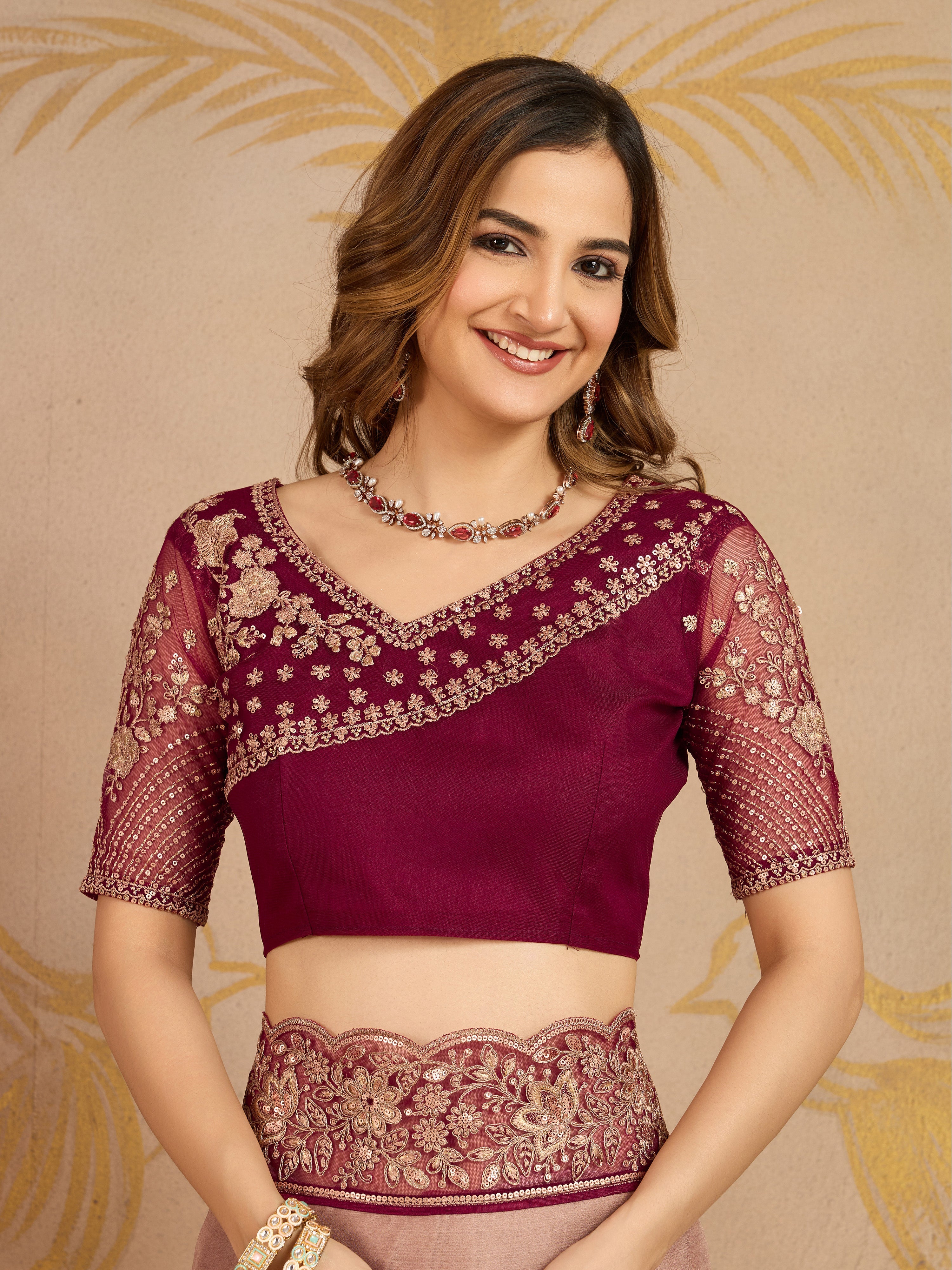 Multicolor Chiffon Embroidery work Ombre Style Saree with Unstitched Blouse Piece Trendmalls