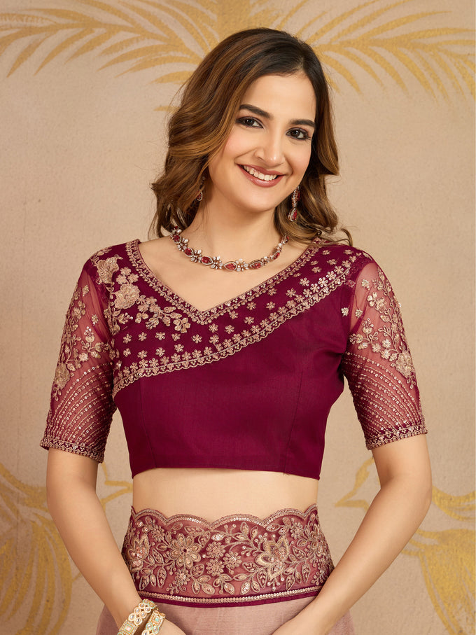 Multicolor Chiffon Embroidery work Ombre Style Saree with Unstitched Blouse Piece Trendmalls
