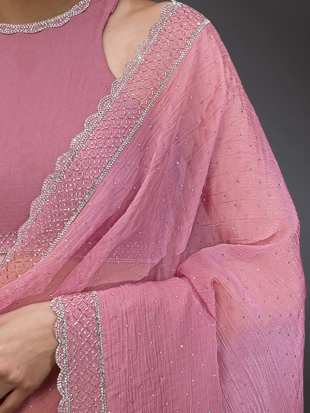 Women's  Pink Art Silk Siroski Work with Unstitch Blouse Piece Trendmalls