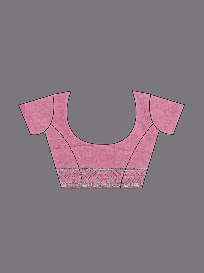 Women's  Pink Art Silk Siroski Work with Unstitch Blouse Piece Trendmalls
