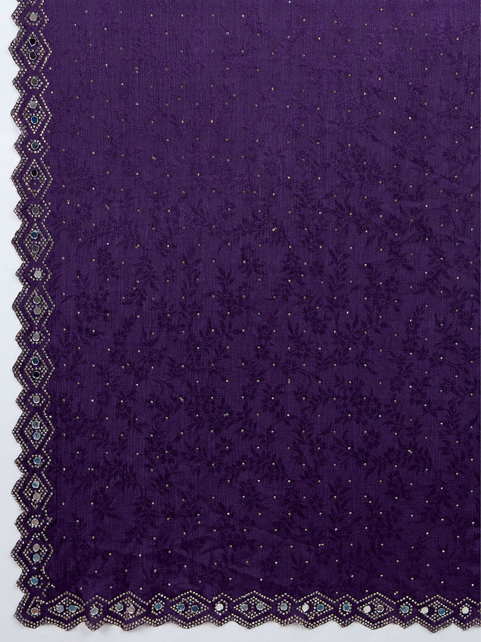 Purple Art Silk Siroski Mirror Work Saree with Unstitch Blouse Piece Trendmalls