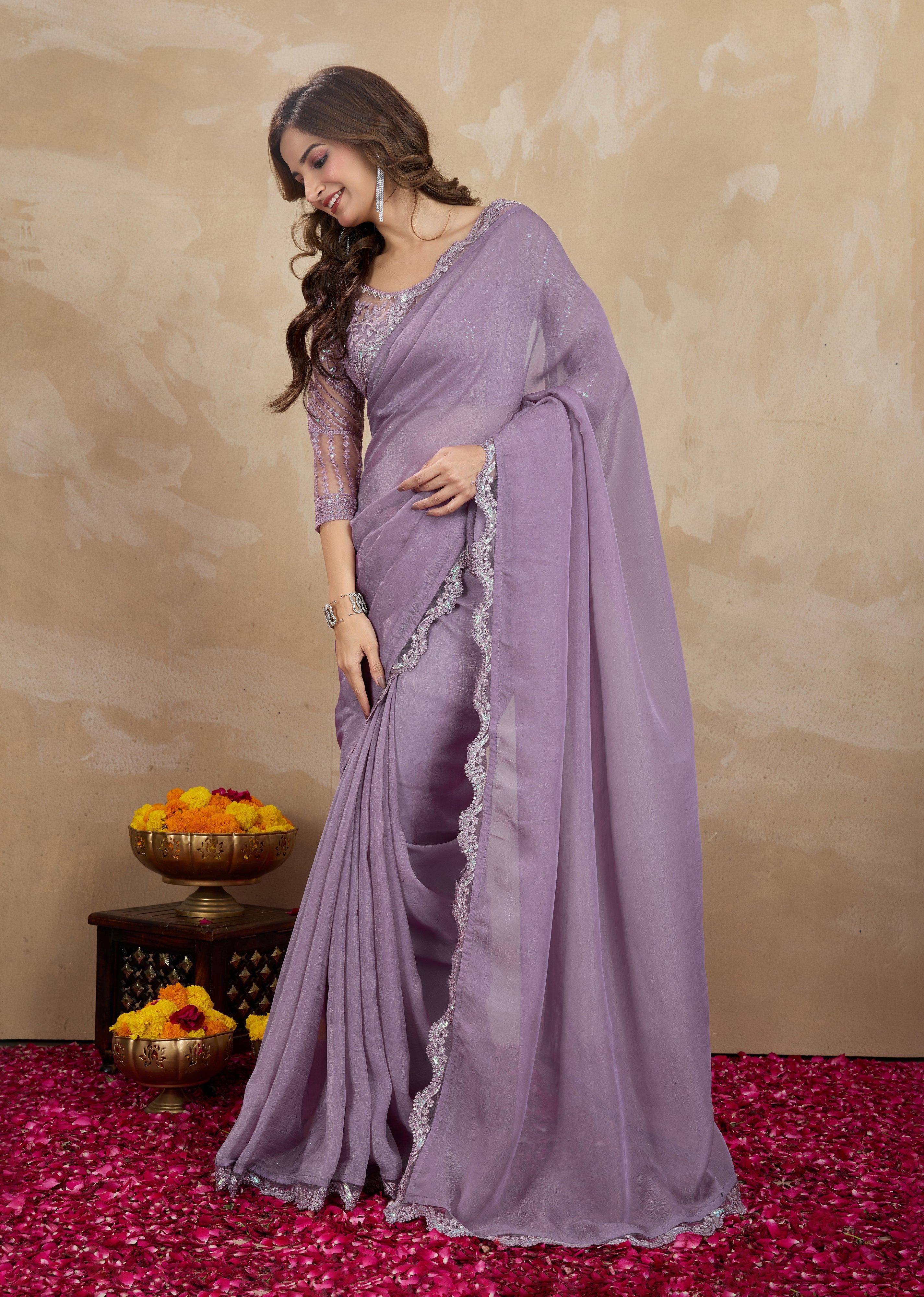 Women's Tussar Silk Sequence Embroidery Work Saree with Unstitch Blouse Piece Trendmalls