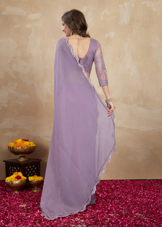 Women's Tussar Silk Sequence Embroidery Work Saree with Unstitch Blouse Piece Trendmalls