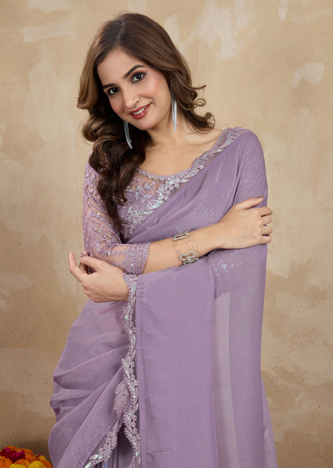 Women's Tussar Silk Sequence Embroidery Work Saree with Unstitch Blouse Piece Trendmalls