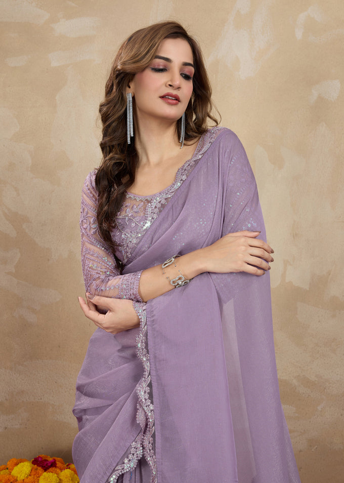 Women's Tussar Silk Sequence Embroidery Work Saree with Unstitch Blouse Piece Trendmalls