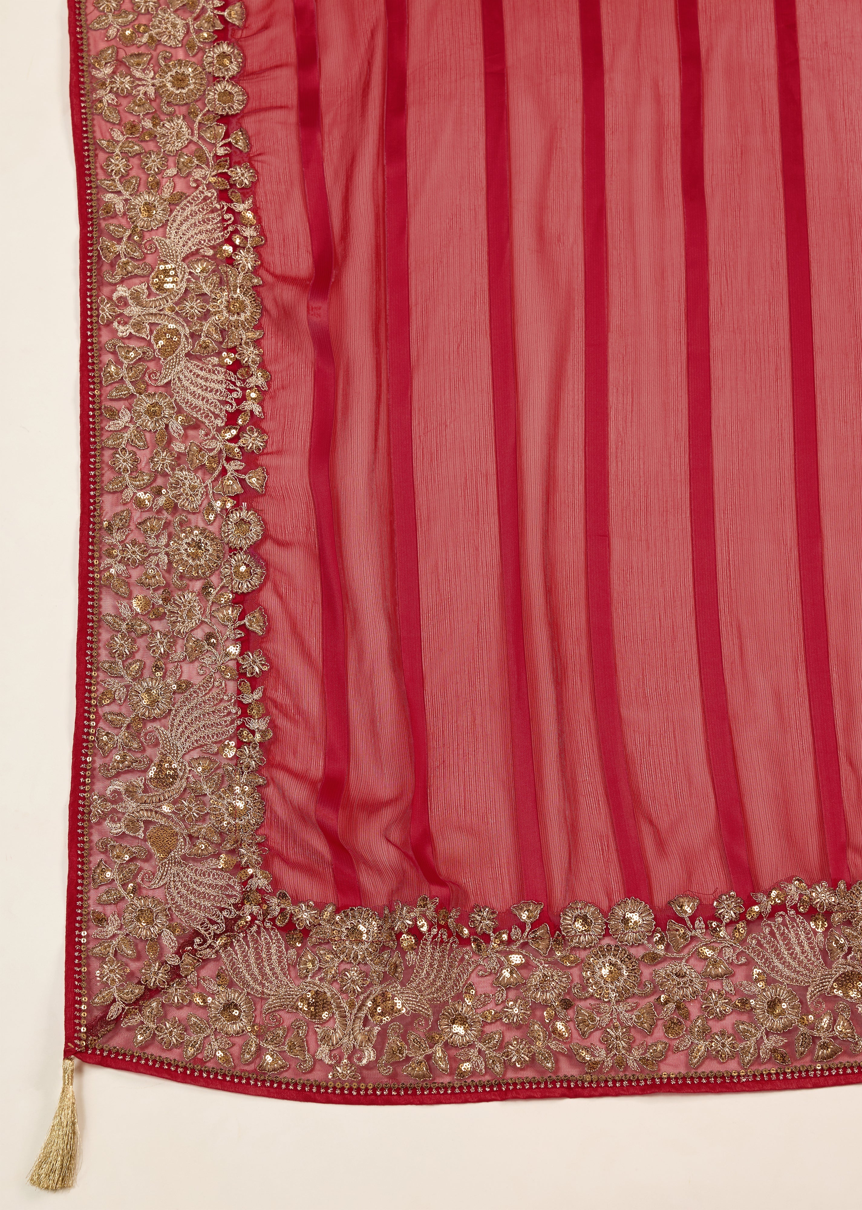 Red Chiffon Embroidery Saree with Unsttiched Blouse Piece For Women's Trendmalls
