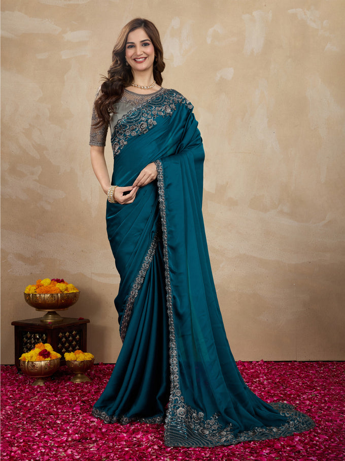 Morpeach Art Silk Embrodeiry Work Saree with Unstitch Blouse Piece Trendmalls