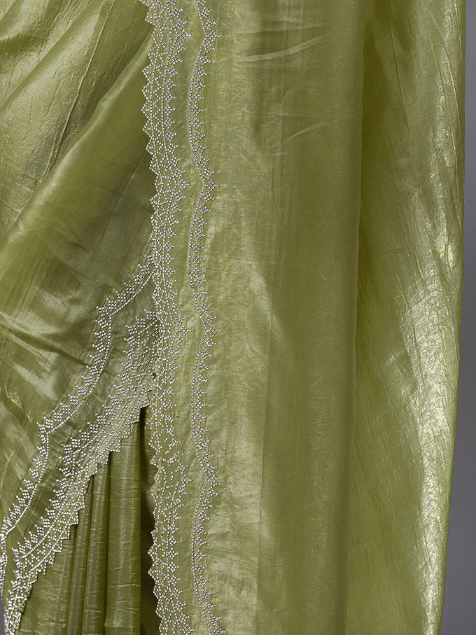 Women's Tussar Silk Siroski Work Saree with Unstitch Blouse Piece Trendmalls