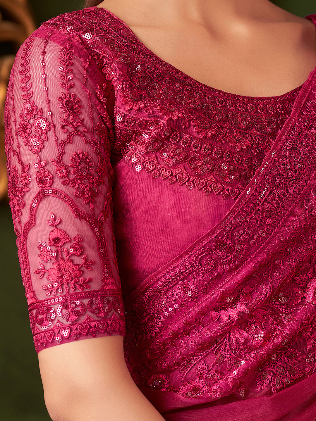 Pink Art Silk Sequin Embroidery Work Saree with Unstitched Blouse Piece