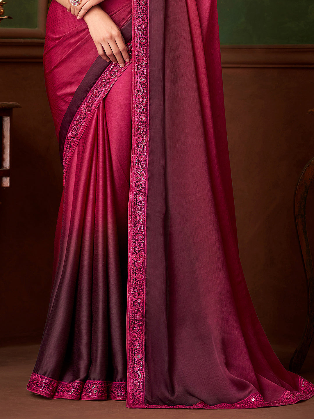 Pink Art Silk Sequin Embroidery Work Saree with Unstitched Blouse Piece