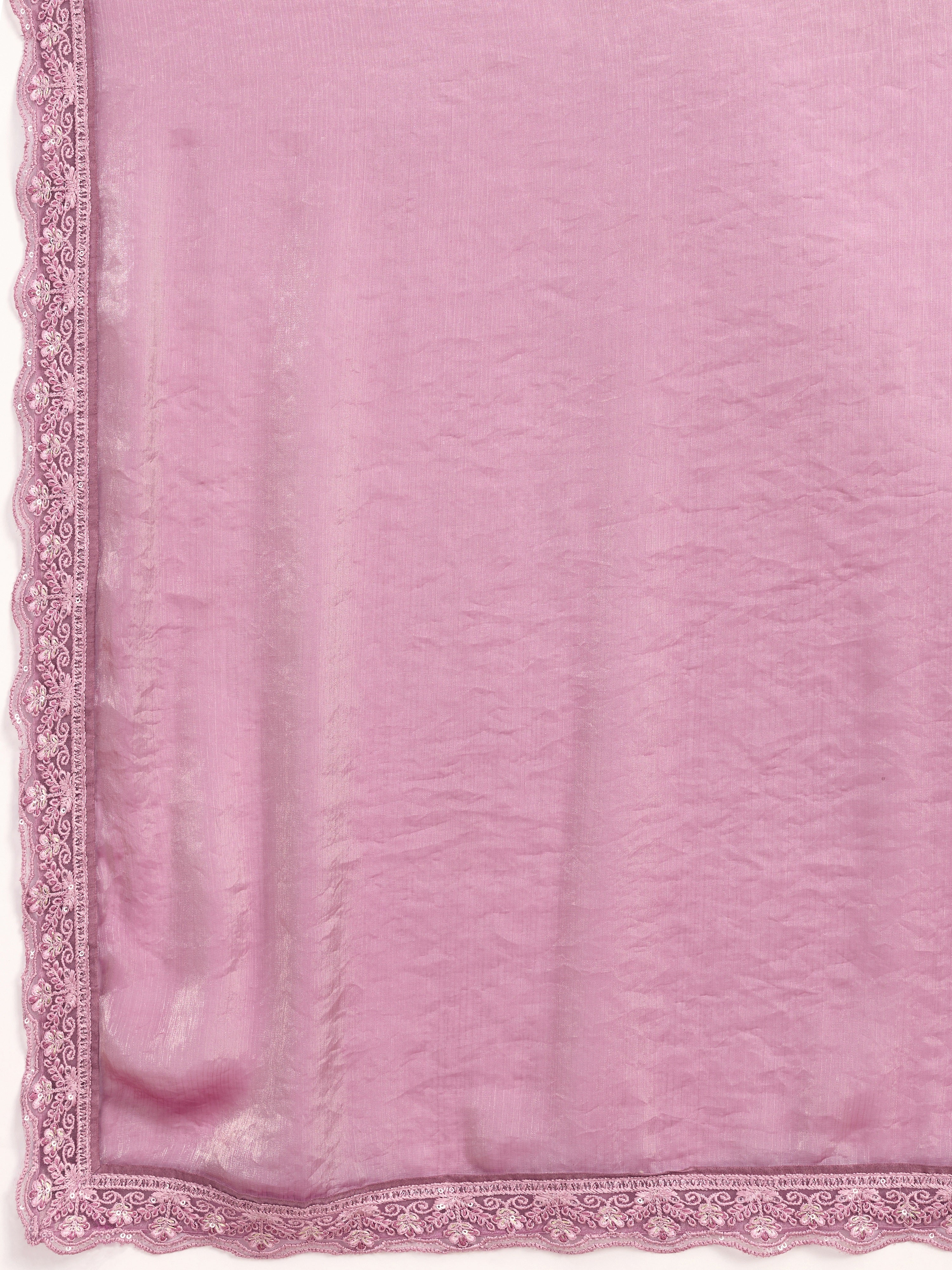 Light Pink Tussar Silk Embroidery Sequence Work Saree with Unstitch Blouse Piece