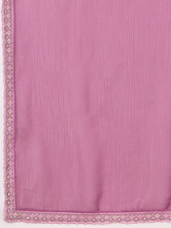 Pink Tussar Silk Embroidery Sequence work Saree with Unstitched Blouse Piece