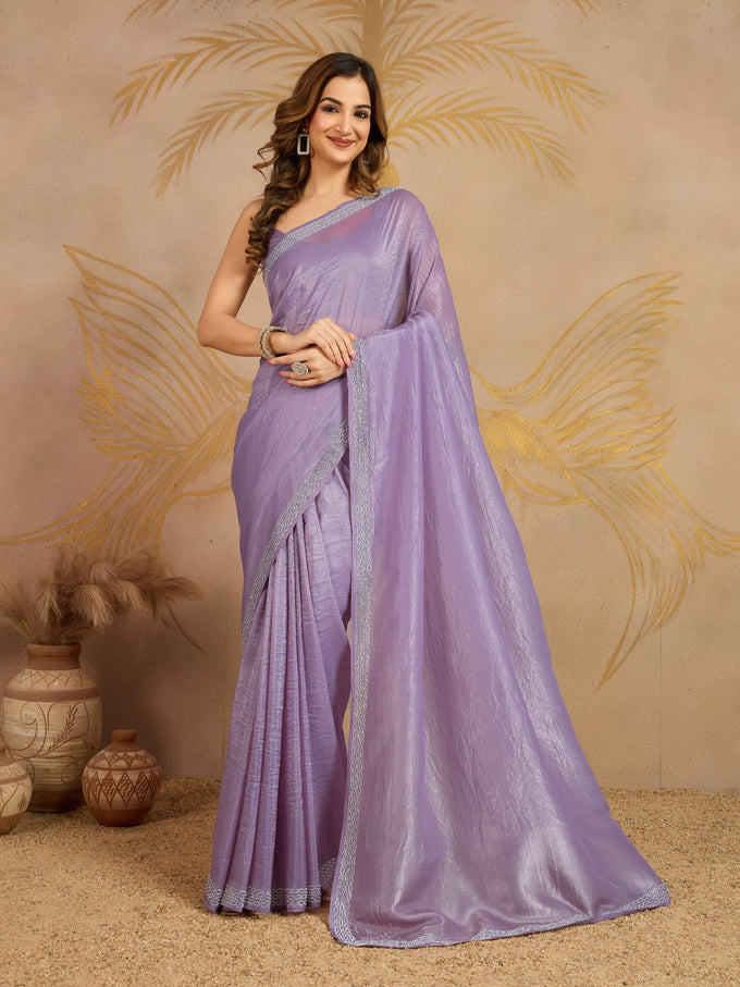 Purple Art Silk Zarkan Work Saree with Unstitched Blouse Piece Trendmalls