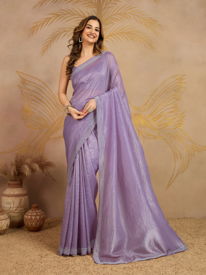 Purple Art Silk Zarkan Work Saree with Unstitched Blouse Piece Trendmalls