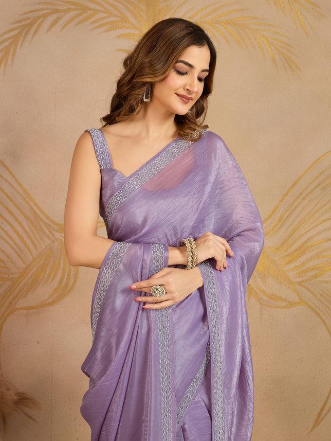 Purple Art Silk Zarkan Work Saree with Unstitched Blouse Piece Trendmalls