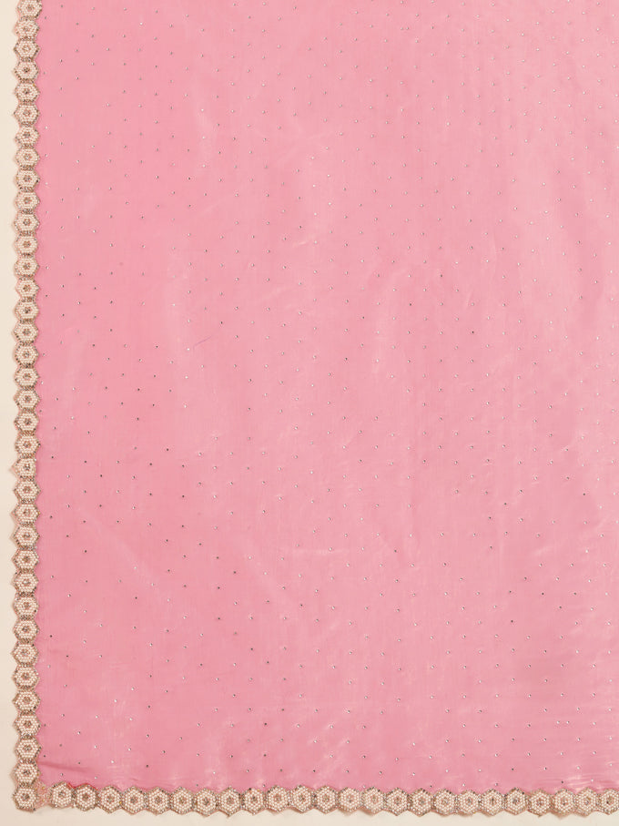 Light Pink Art Silk Siroski Work Saree with Unstitch Blouse Piece Trendmalls