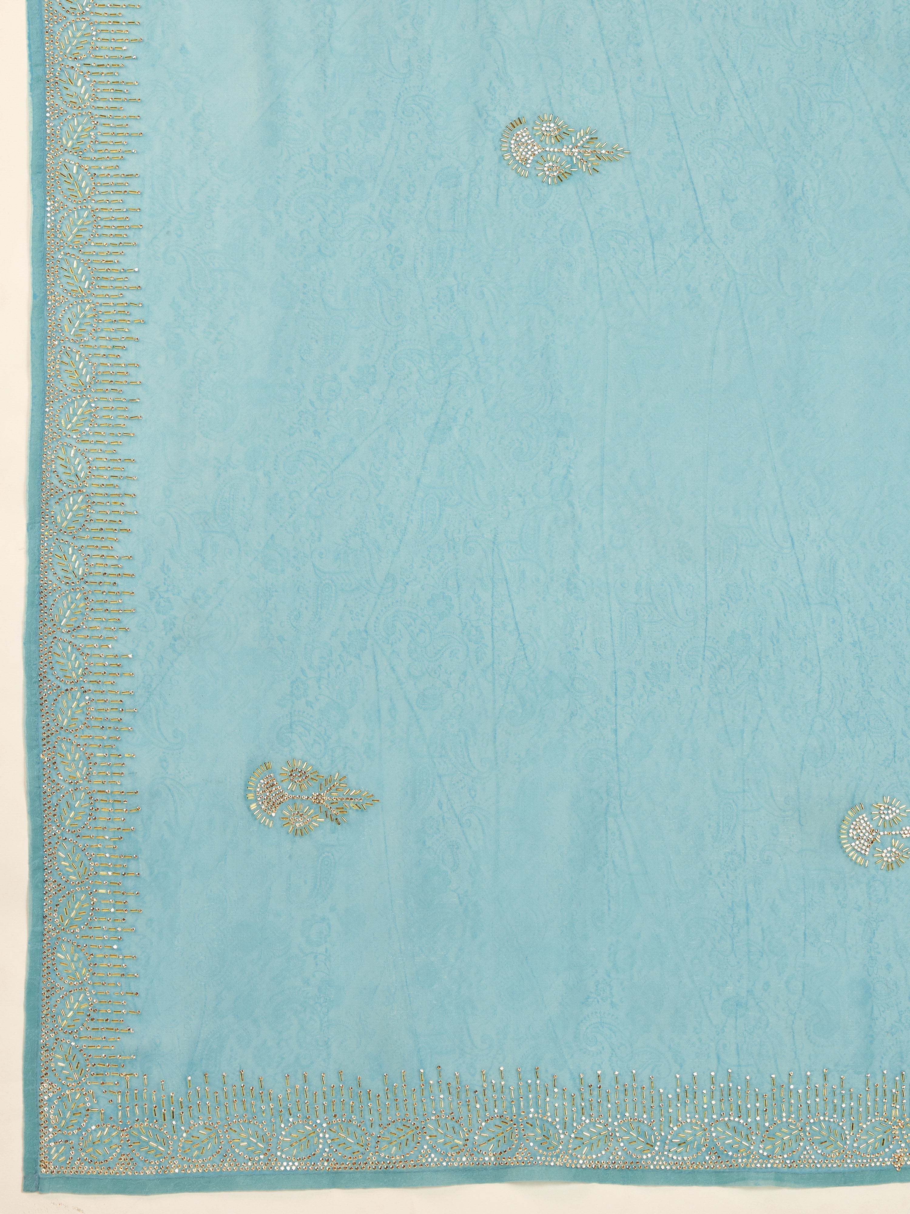 Sky Blue Art Silk Zarkan Work Saree with Unstitched Blouse Piece For Women's Trendmalls