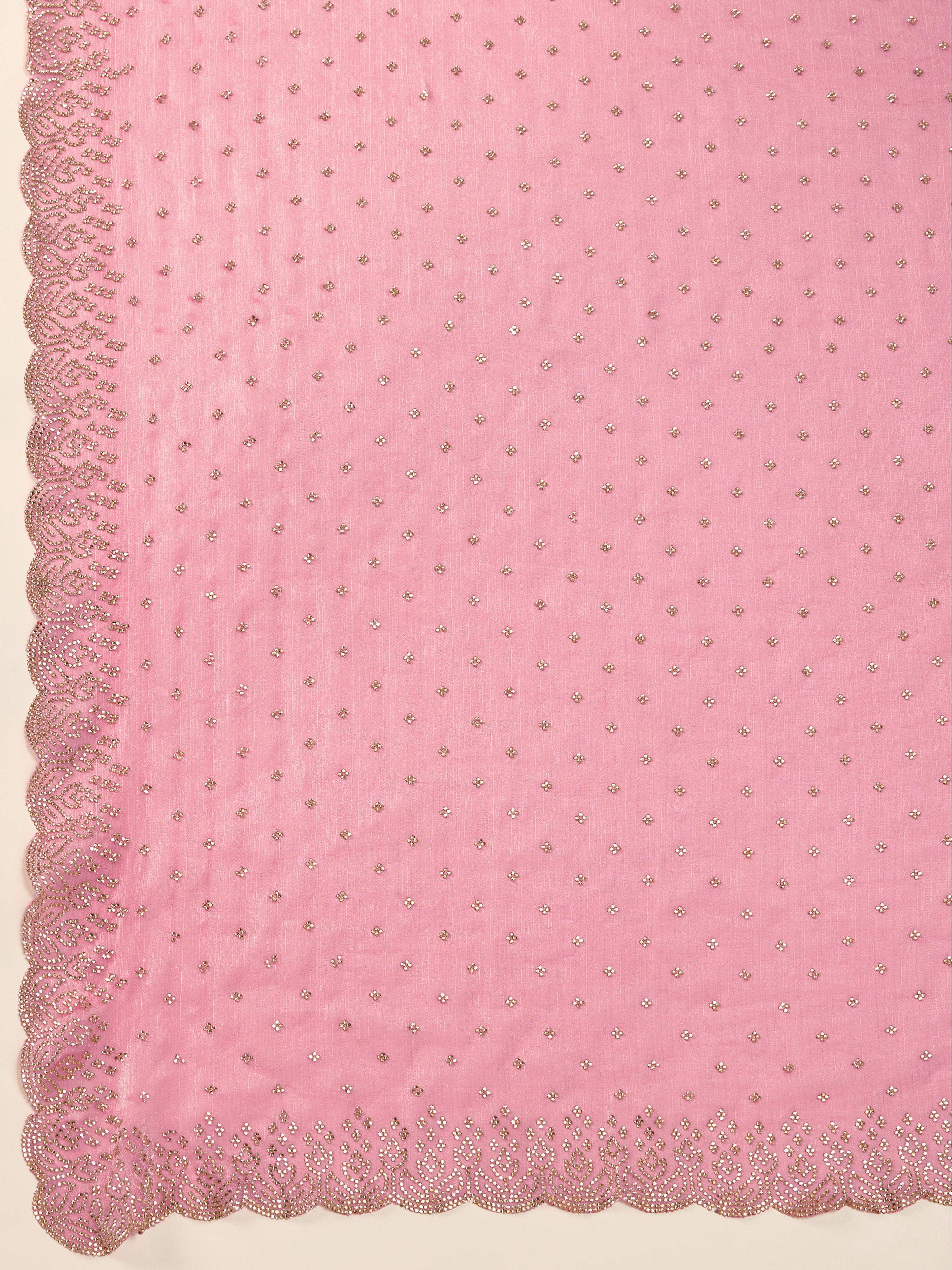 Pink Chiffon Siroski Work Saree with Unstitched Blouse Piece Trendmalls