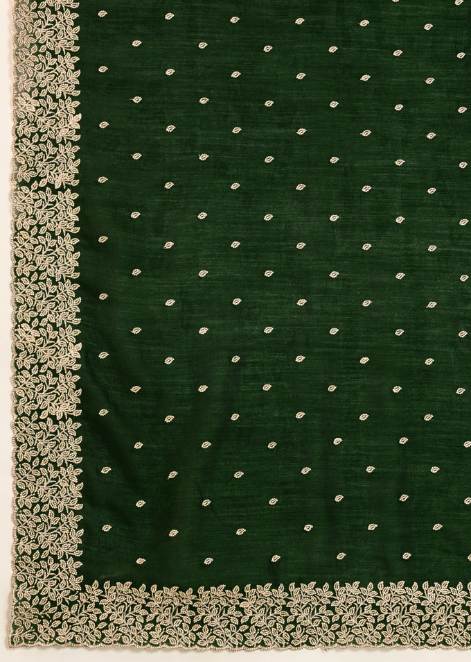 Dark Green Art Silk Embroidery Work Saree With Unstitched Blouse Piece For Woman's Trendmalls