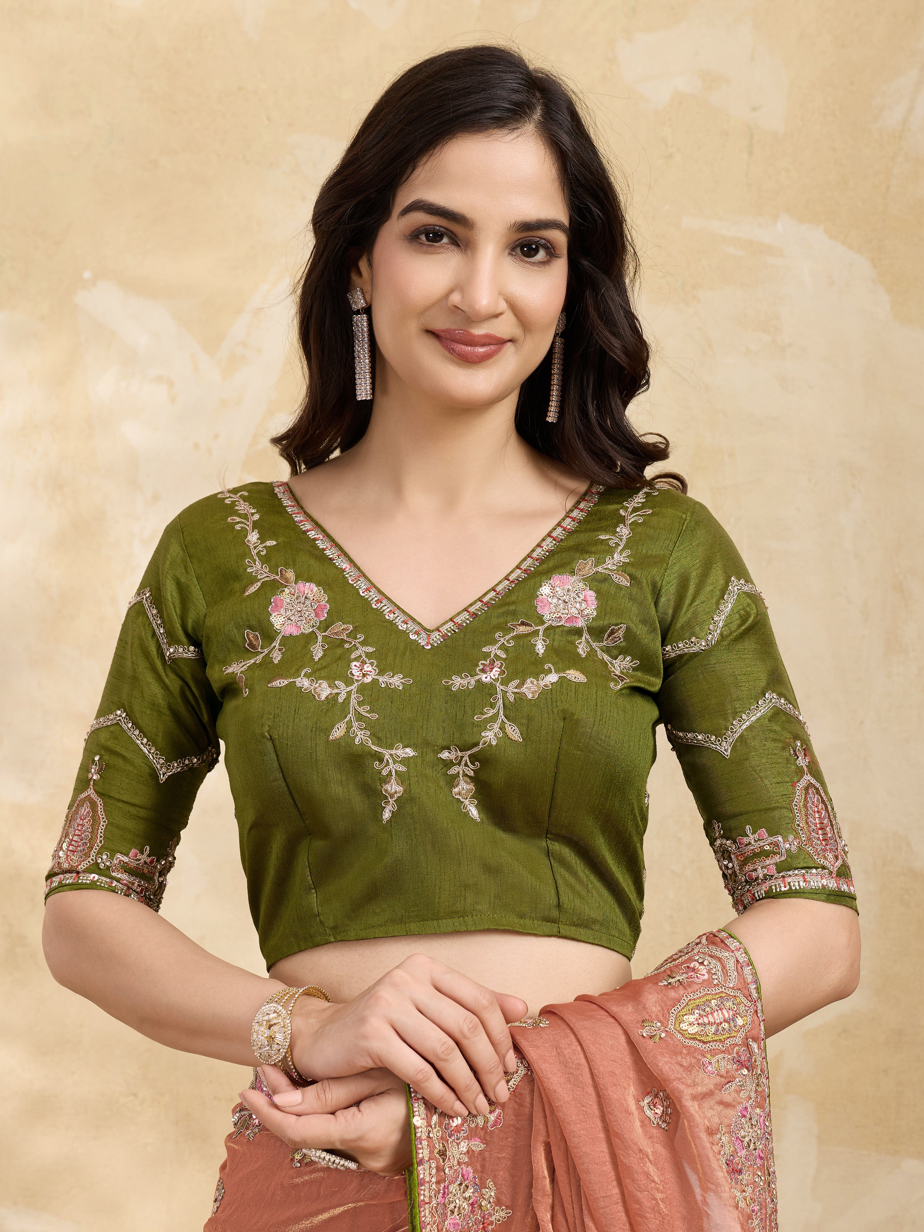 Orange Satin Embroidery Sequence work Saree with Unstitched Blouse Piece