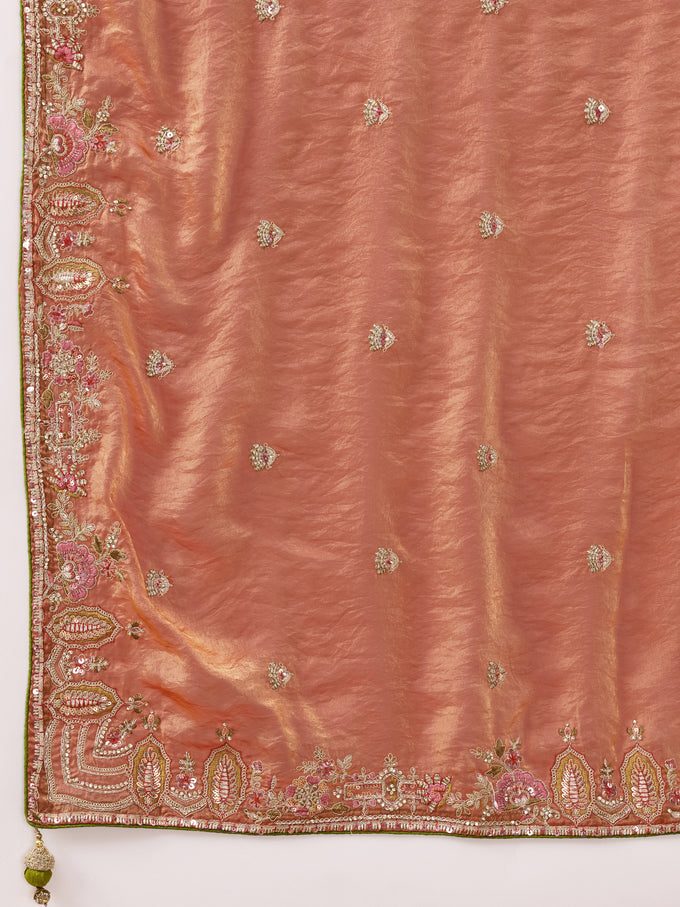 Orange Satin Embroidery Sequence work Saree with Unstitched Blouse Piece