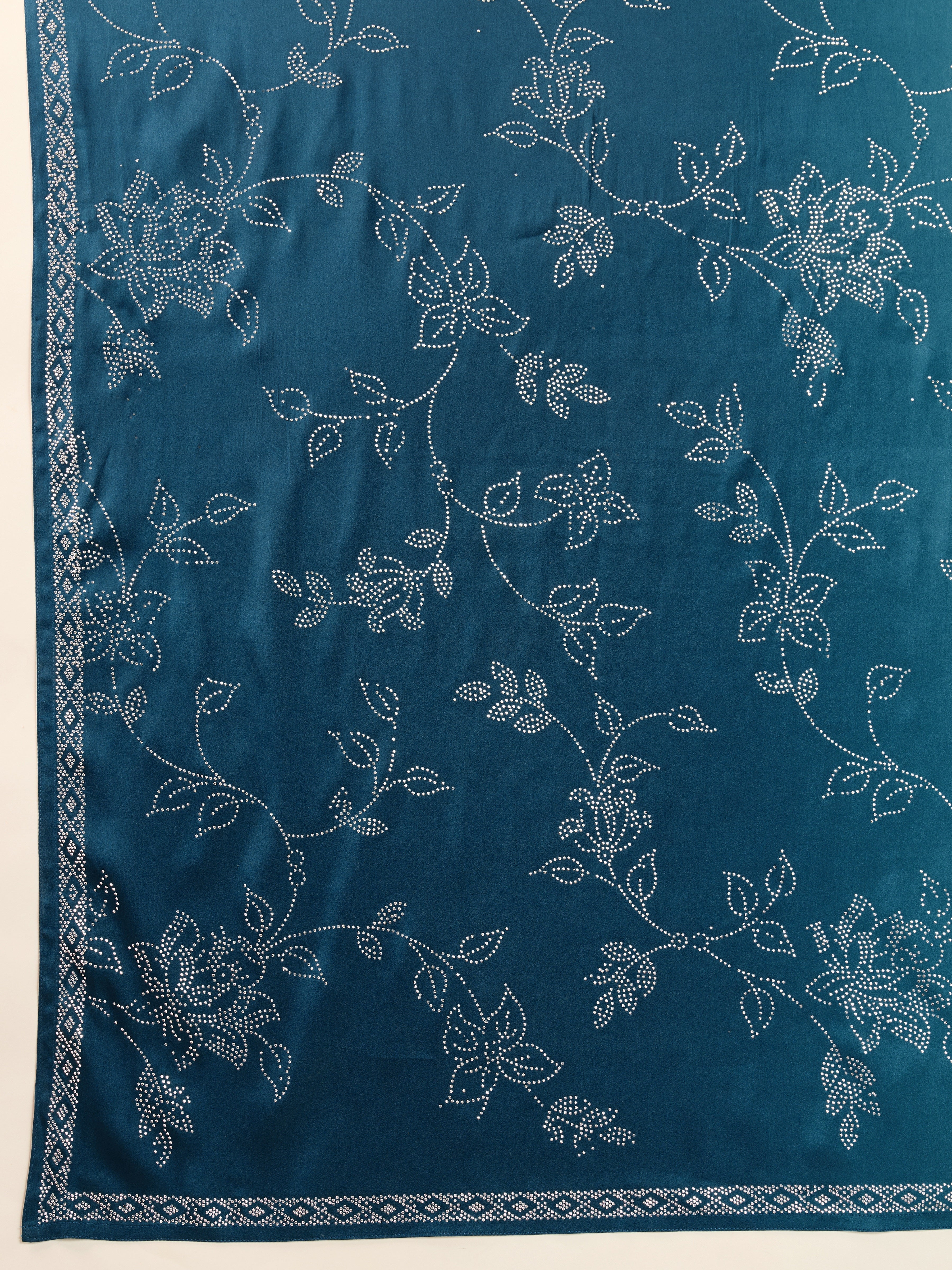 Skyblue Satin Siroski Work Ombre Pattern Dual Shade Saree with Unstitch Blouse Piece For Woman's Trendmalls