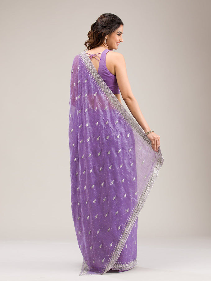 Purple Art Silk Embroidery With Siroski Work Saree with Unstitched Blouse Piece