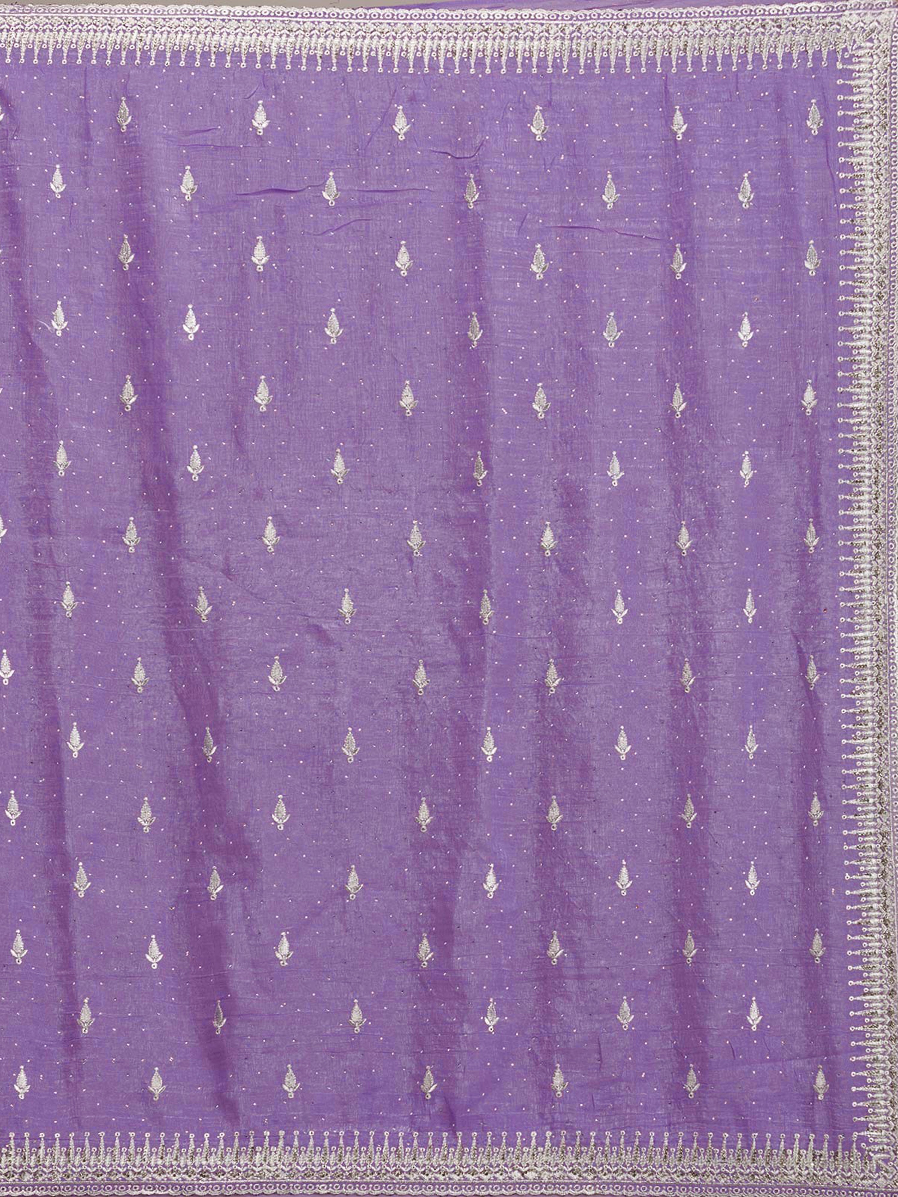 Purple Art Silk Embroidery With Siroski Work Saree with Unstitched Blouse Piece