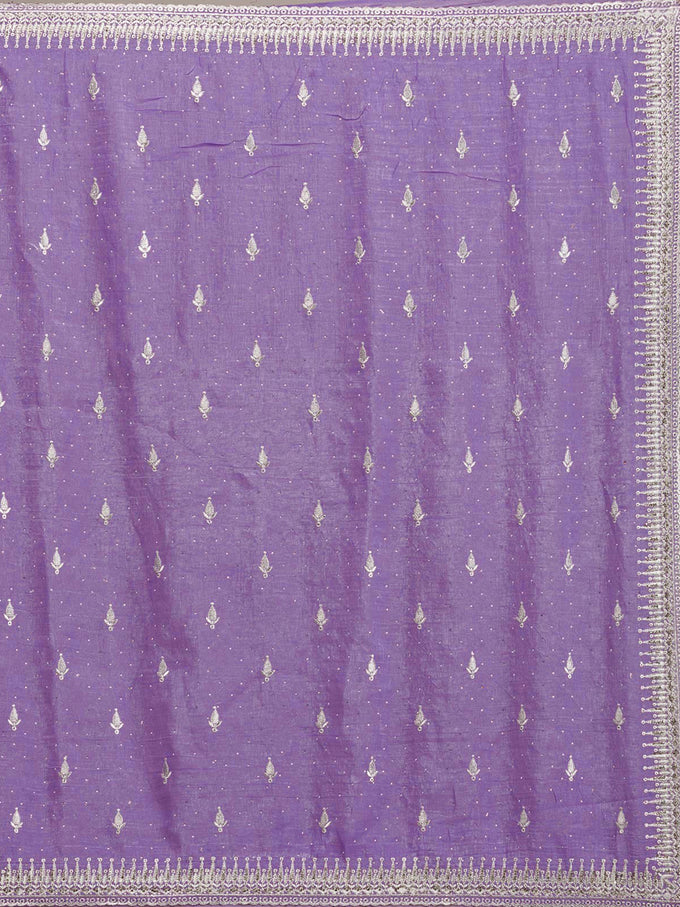 Purple Art Silk Embroidery With Siroski Work Saree with Unstitched Blouse Piece
