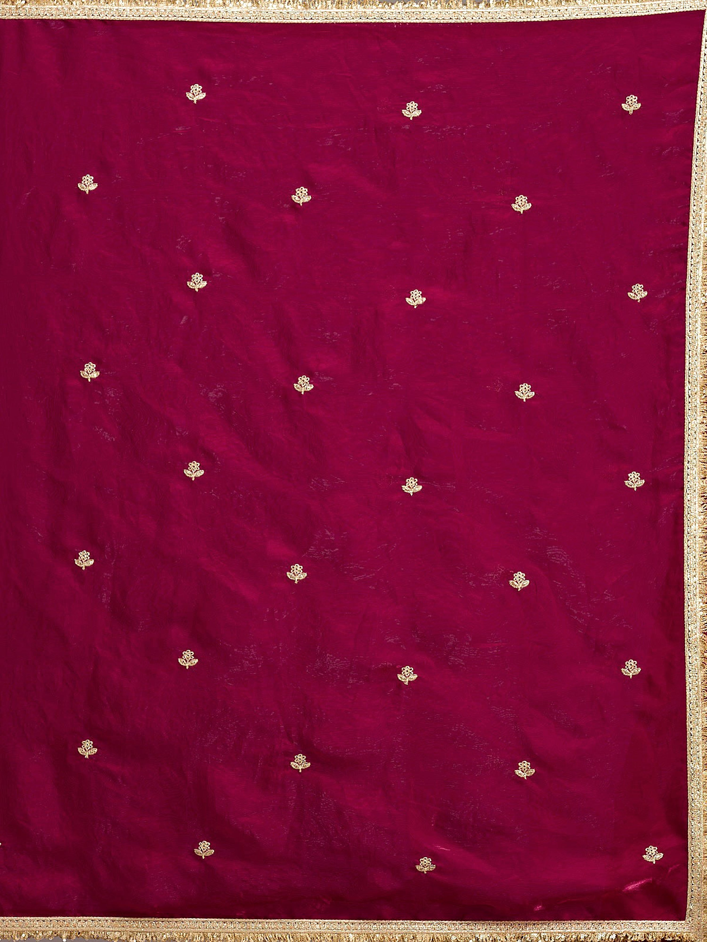 Darkpink Fandy Satin Embroidery Work Saree with Unstitched Blouse Piece
