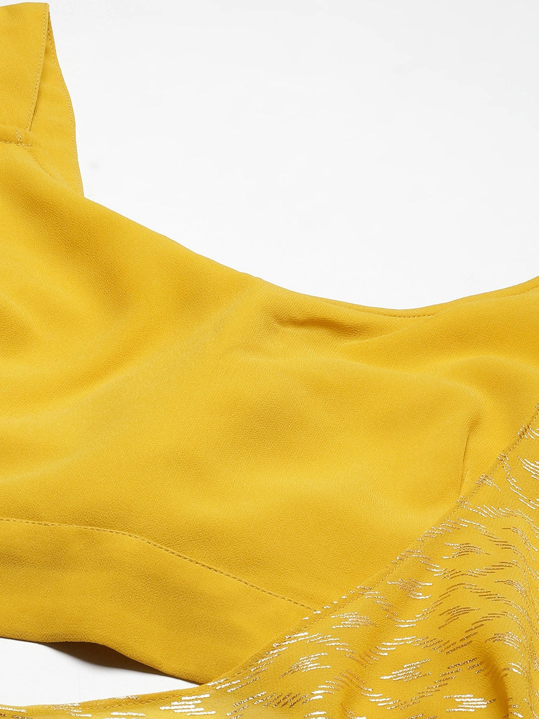 Yellow Semi-Stitched Crop Top Lehenga Choli Unstitch Blouse with Foil Print Dupatta For Women Trendmalls