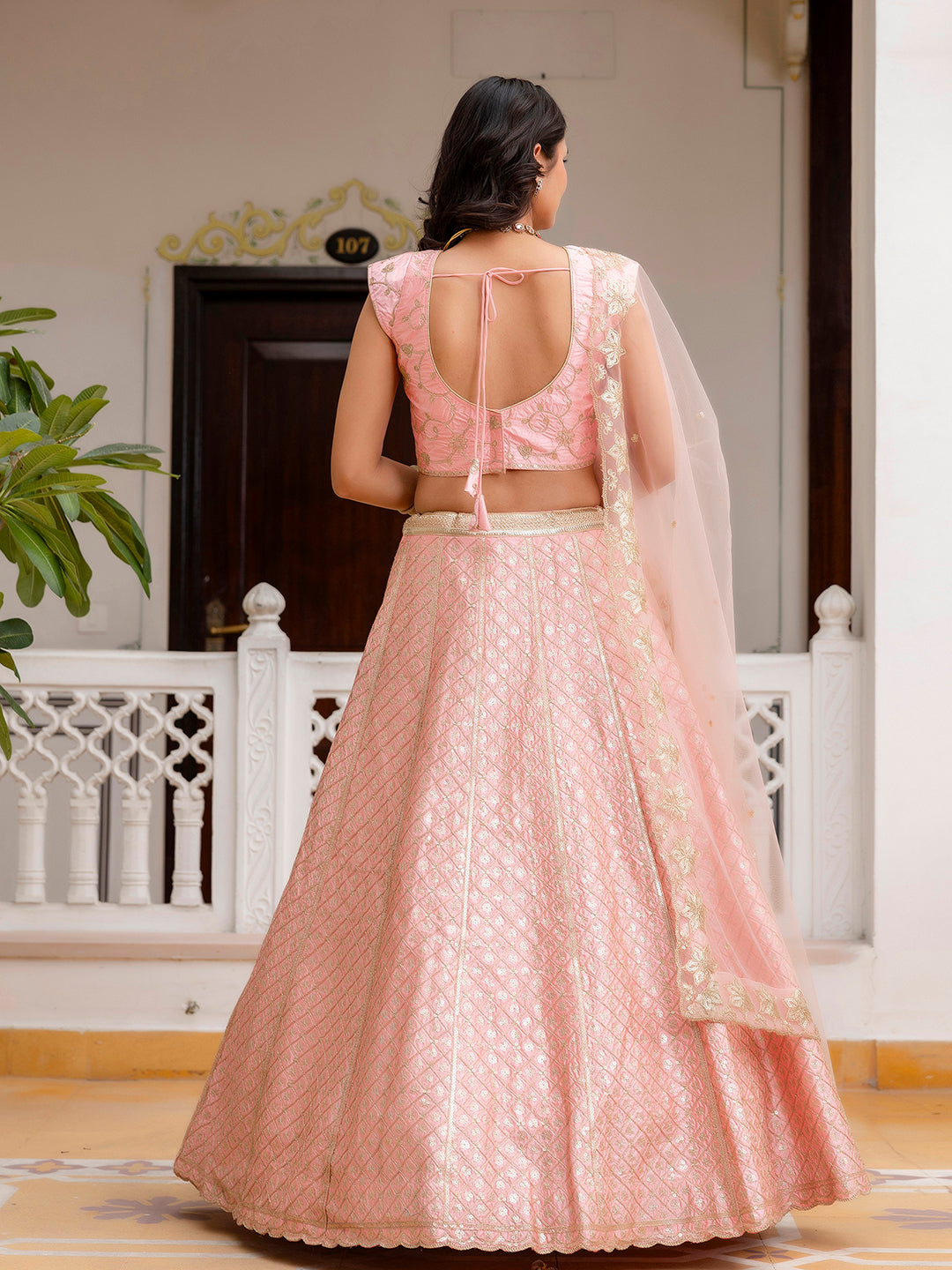 Pink Satin Embroidery Sequence Work Semi-Stitched Lehenga Choli with Net Dupatta For Women Trendmalls