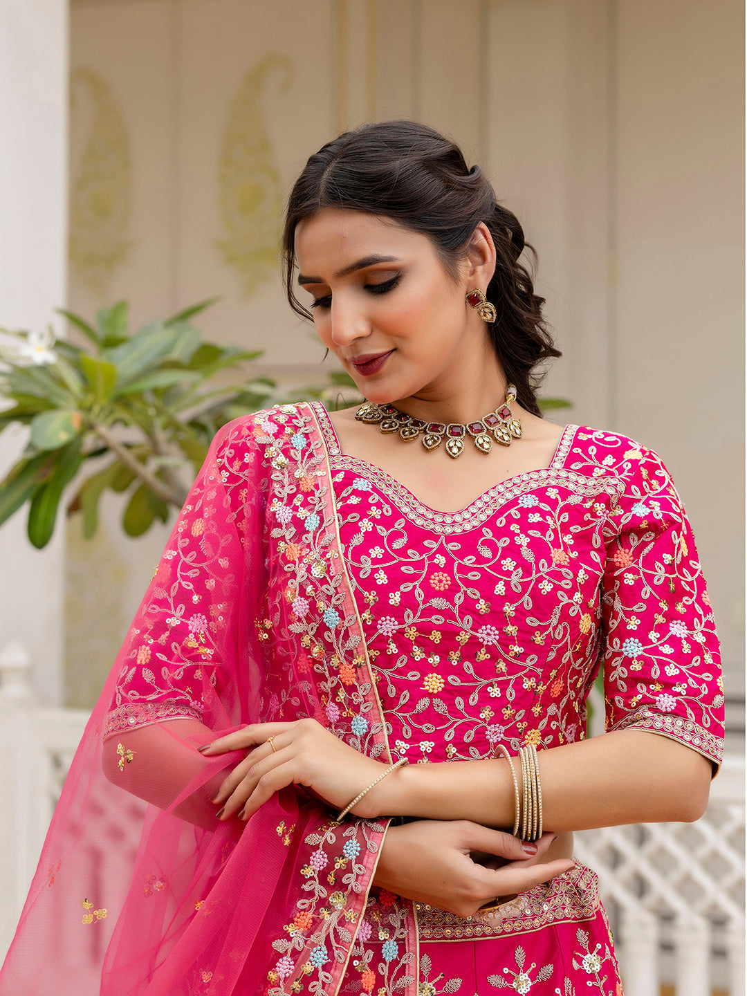 Pink Satin Embroidery Lehenga Choli with Dupatta | Bridal Party Stylish Wedding Lehenga Choli for women Trendmalls