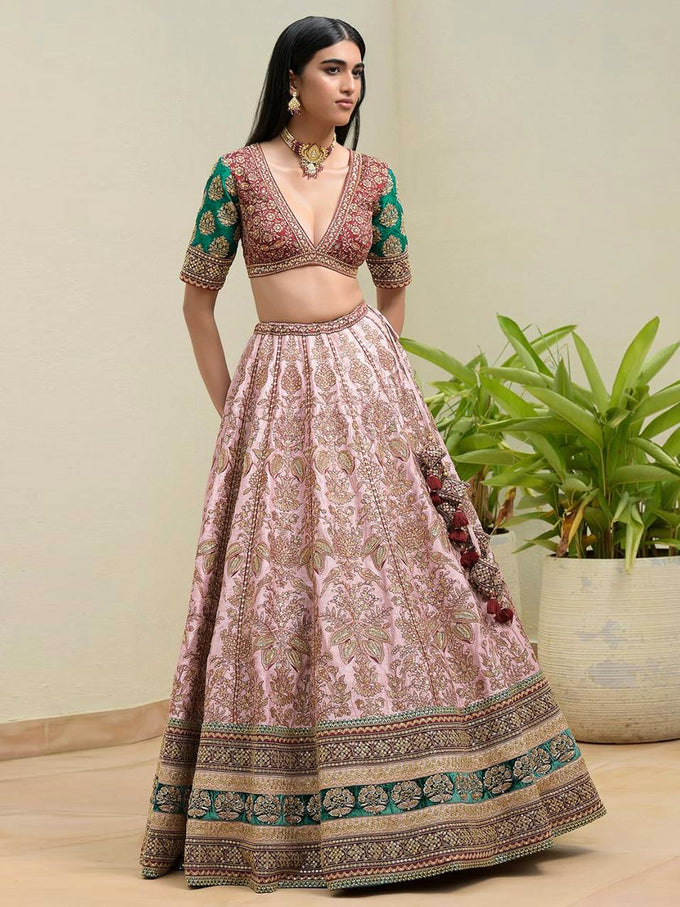 Satin Embroidery With Sequence Work Lehnga Choli With Dupatta