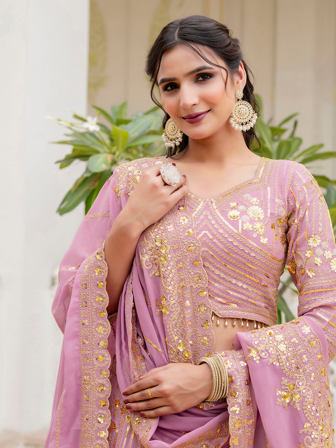 Light Pink Georgette Sequin Embroidery Lehenga Choli Dupatta Set ( SemiStitch ) Trendmalls