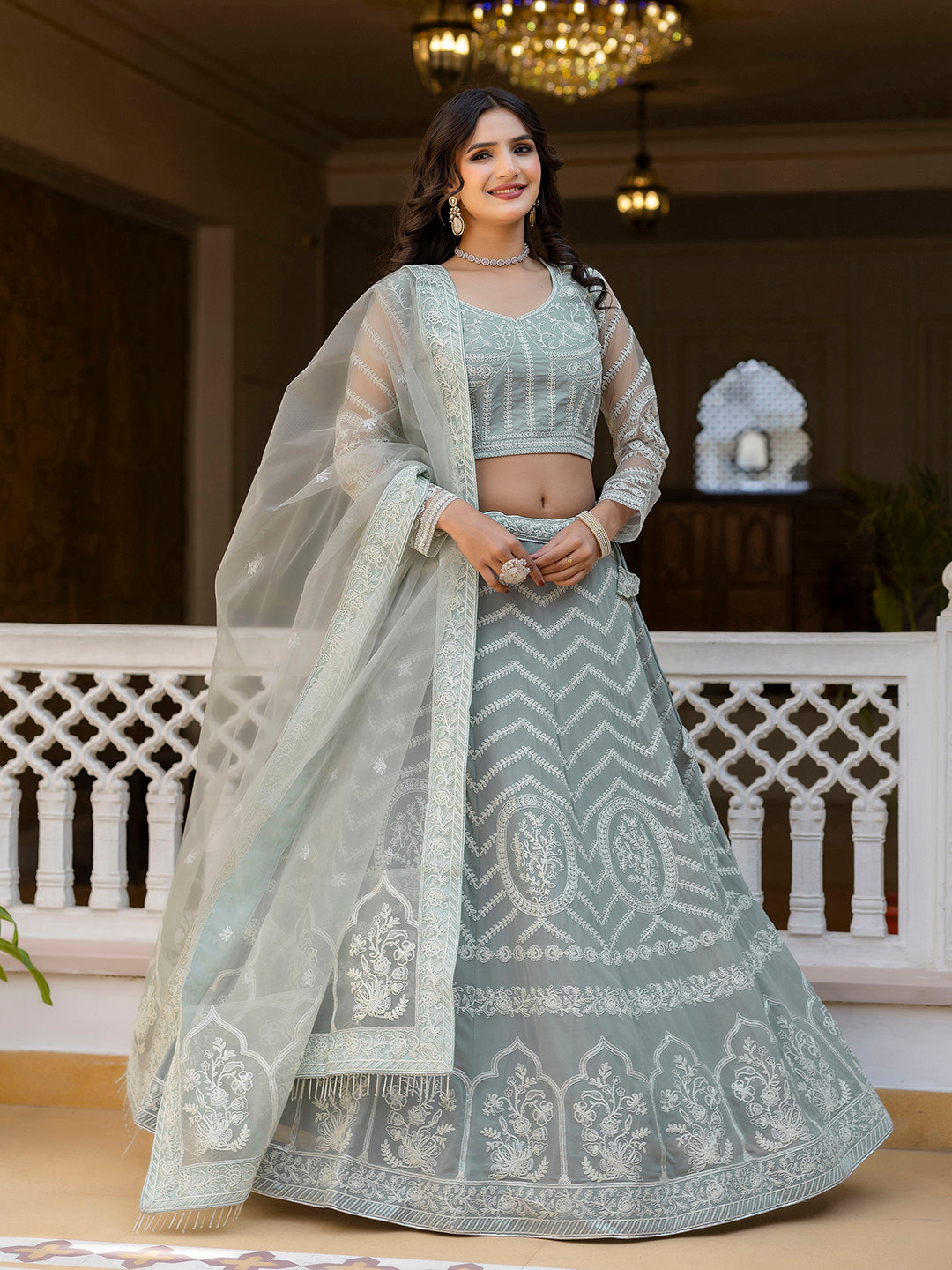 Georgette Sequin Embroidery Work Lehenga Choli with Dupatta For Women Trendmalls
