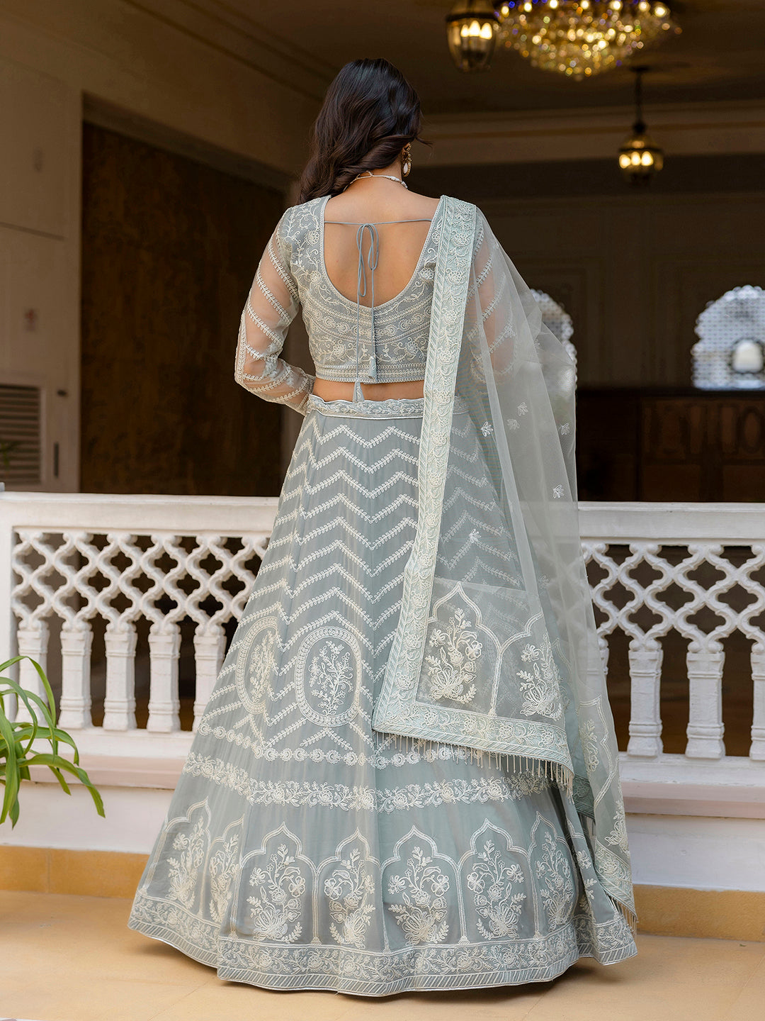 Georgette Sequin Embroidery Work Lehenga Choli with Dupatta For Women Trendmalls