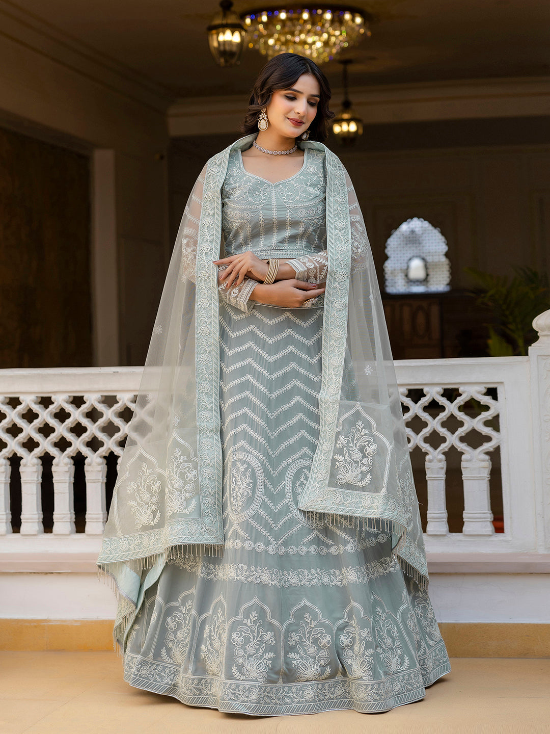 Georgette Sequin Embroidery Work Lehenga Choli with Dupatta For Women Trendmalls