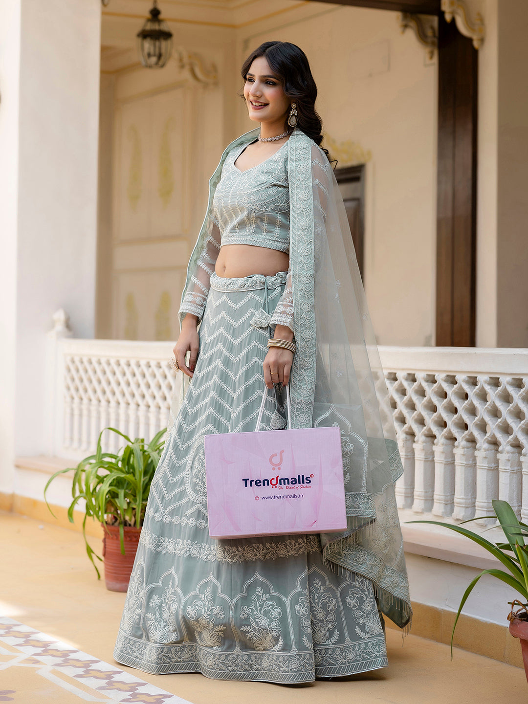 Georgette Sequin Embroidery Work Lehenga Choli with Dupatta For Women Trendmalls