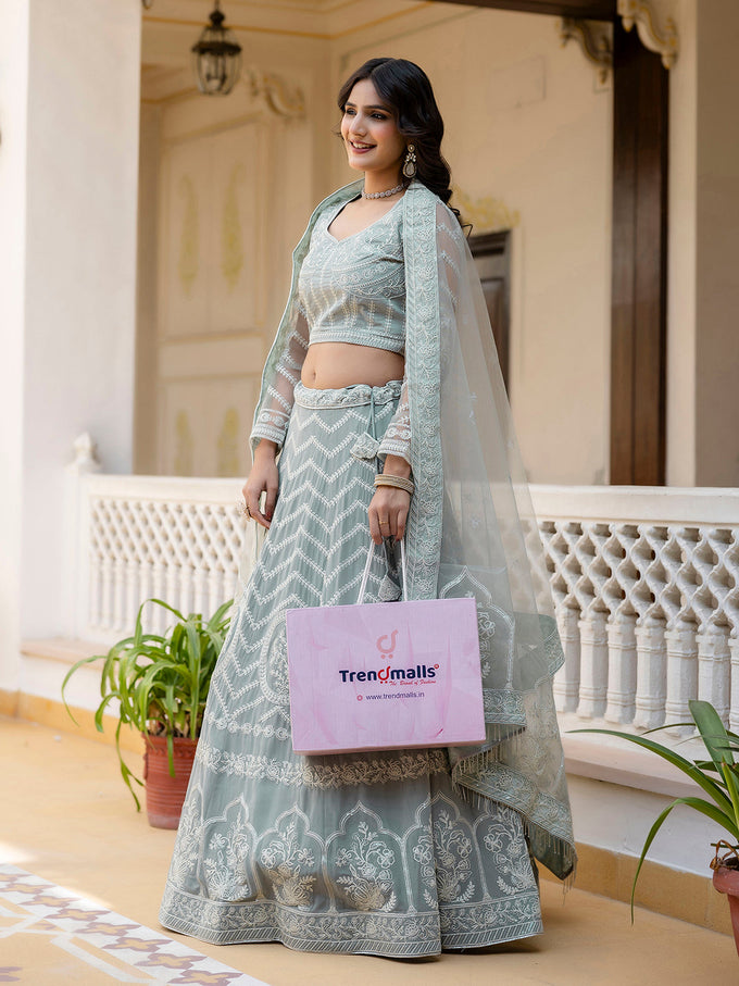 Georgette Sequin Embroidery Work Lehenga Choli with Dupatta For Women Trendmalls