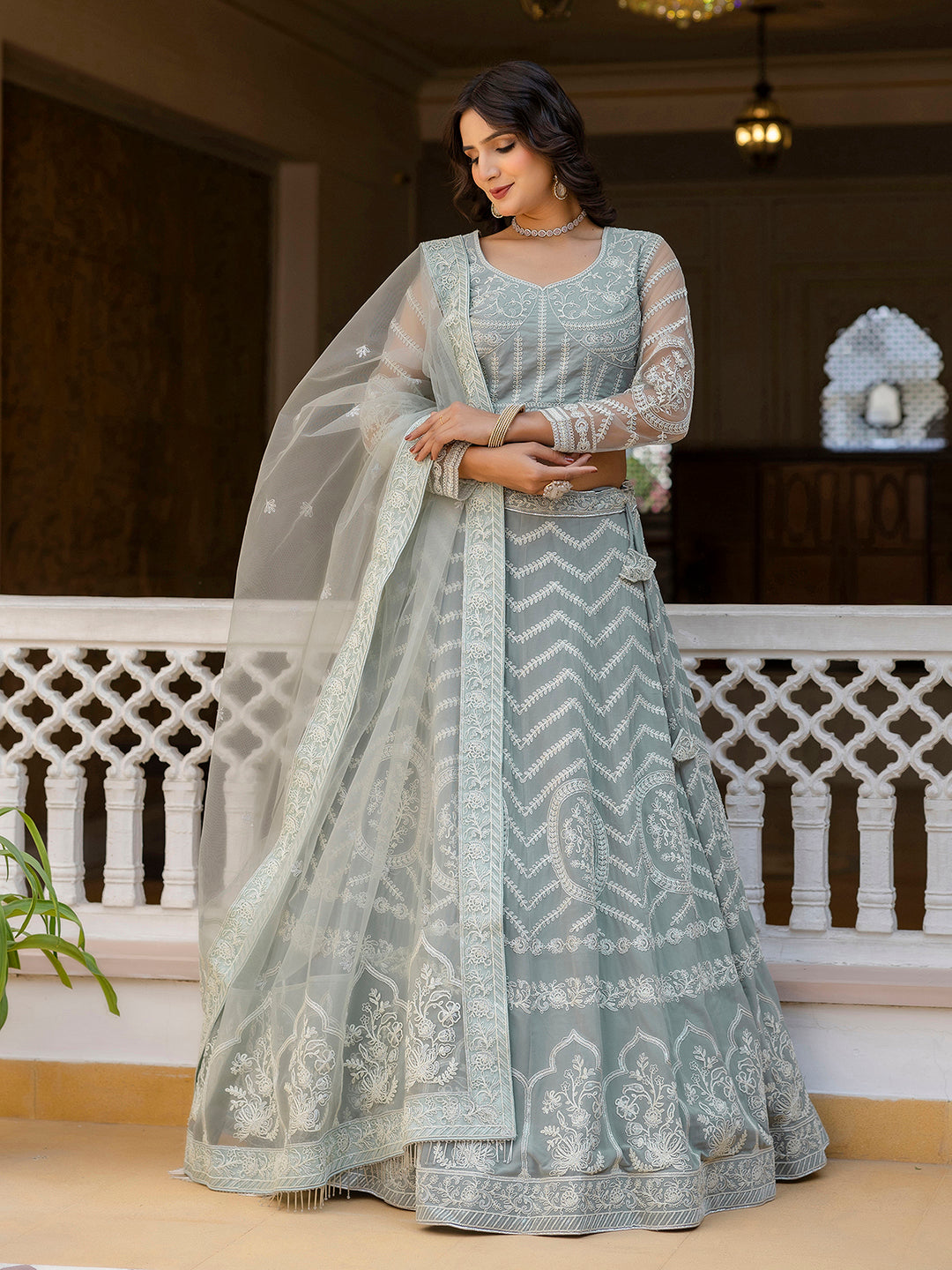 Georgette Sequin Embroidery Work Lehenga Choli with Dupatta For Women Trendmalls