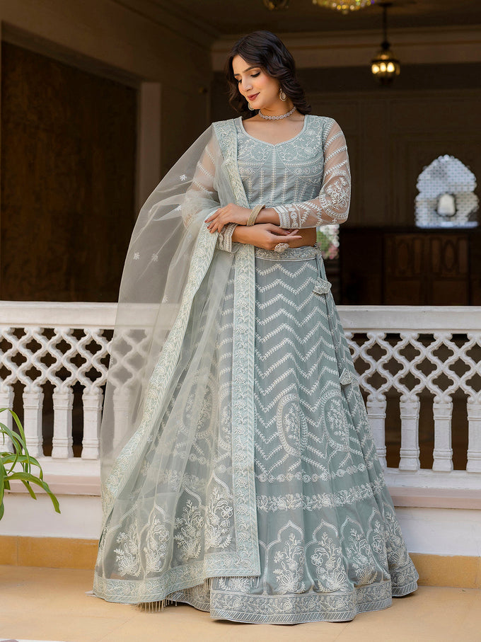 Georgette Sequin Embroidery Work Lehenga Choli with Dupatta For Women Trendmalls