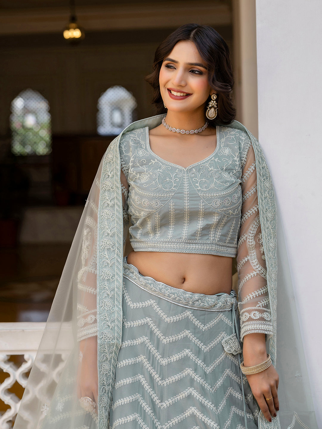 Georgette Sequin Embroidery Work Lehenga Choli with Dupatta For Women Trendmalls