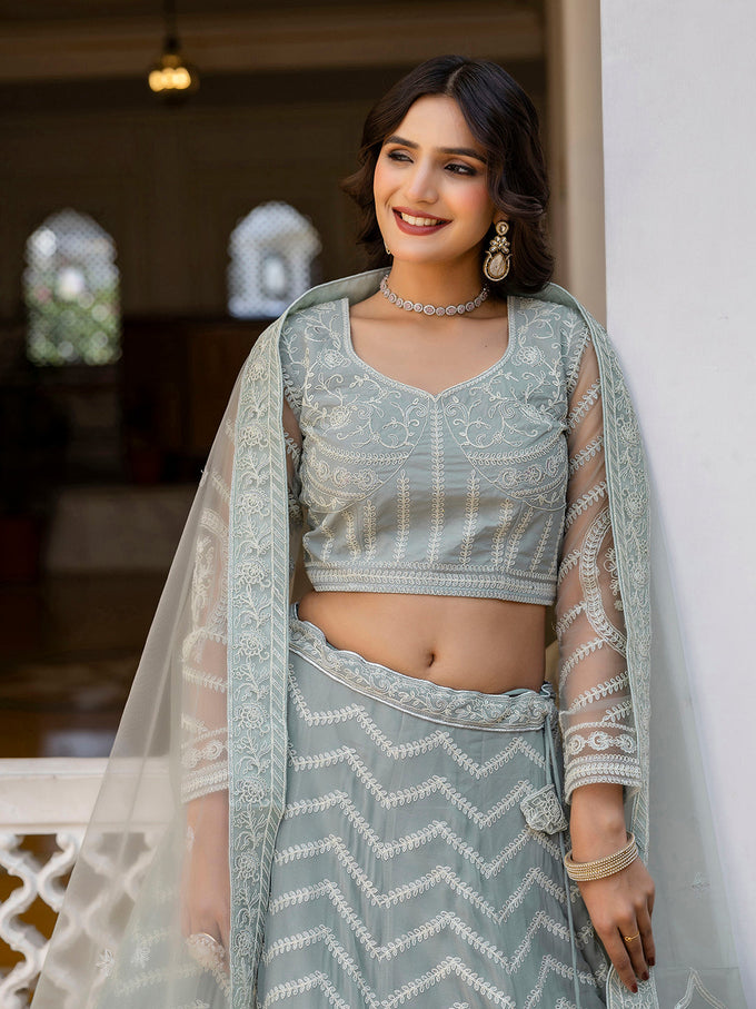 Georgette Sequin Embroidery Work Lehenga Choli with Dupatta For Women Trendmalls