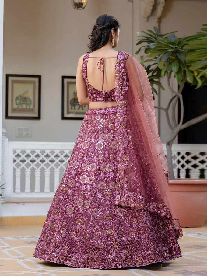 Pink Women's Art Silk Sequin Embroidery Work Lehenga Choli Dupatta Set Trendmalls