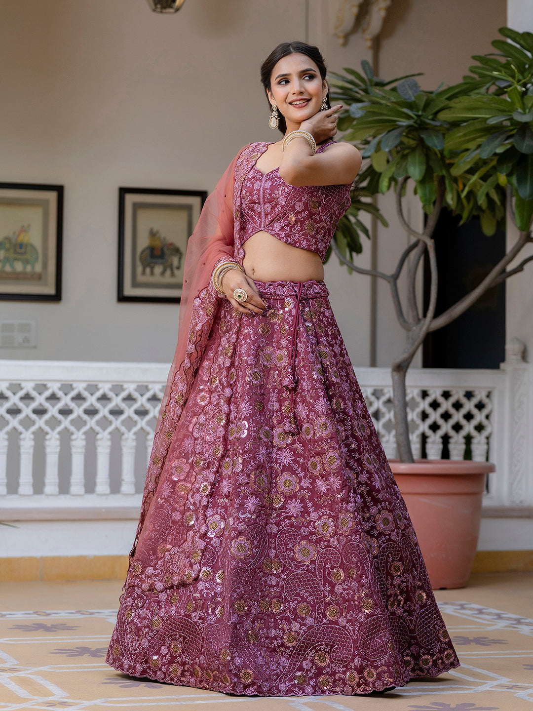 Pink Women's Art Silk Sequin Embroidery Work Lehenga Choli Dupatta Set Trendmalls