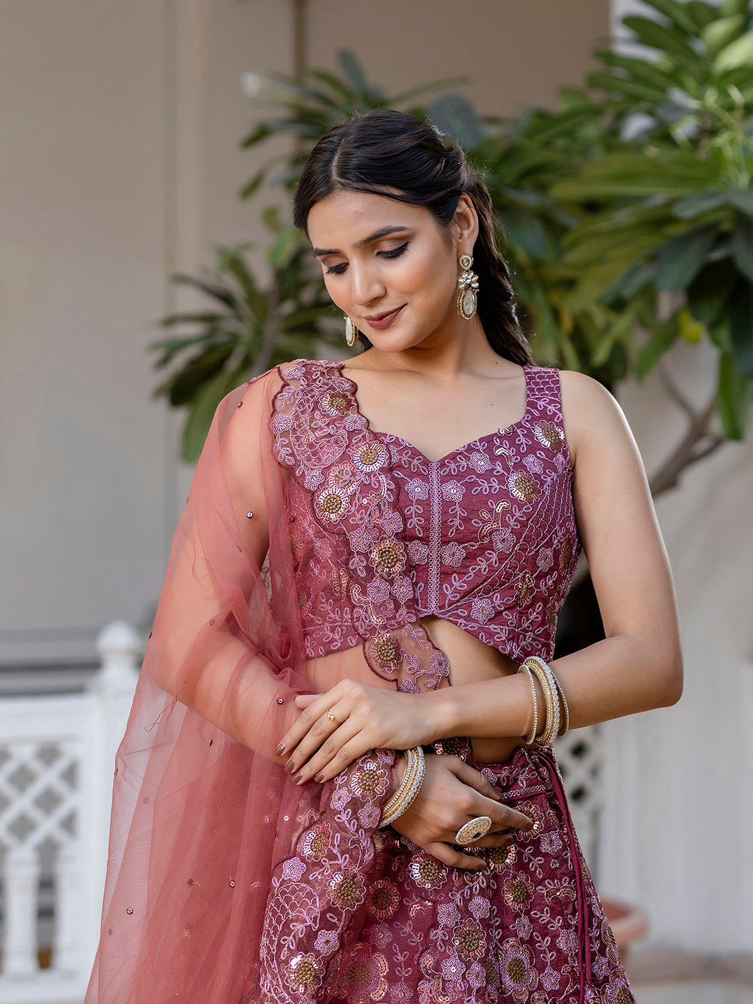 Pink Women's Art Silk Sequin Embroidery Work Lehenga Choli Dupatta Set Trendmalls
